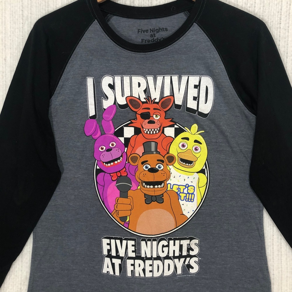 Five Nights at Freddy's I‎ Survived Raglan Graphic Shirt Grey Black XL FNAF 2017